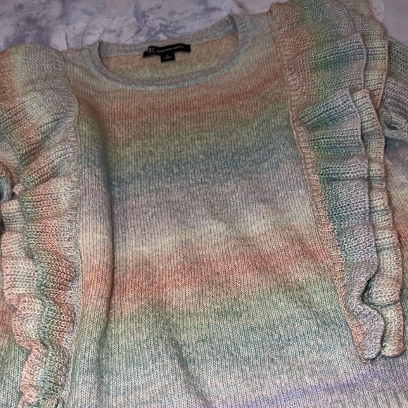 INC International Concepts Pastel Striped Ruffle Sweater - Picture 4 of 5